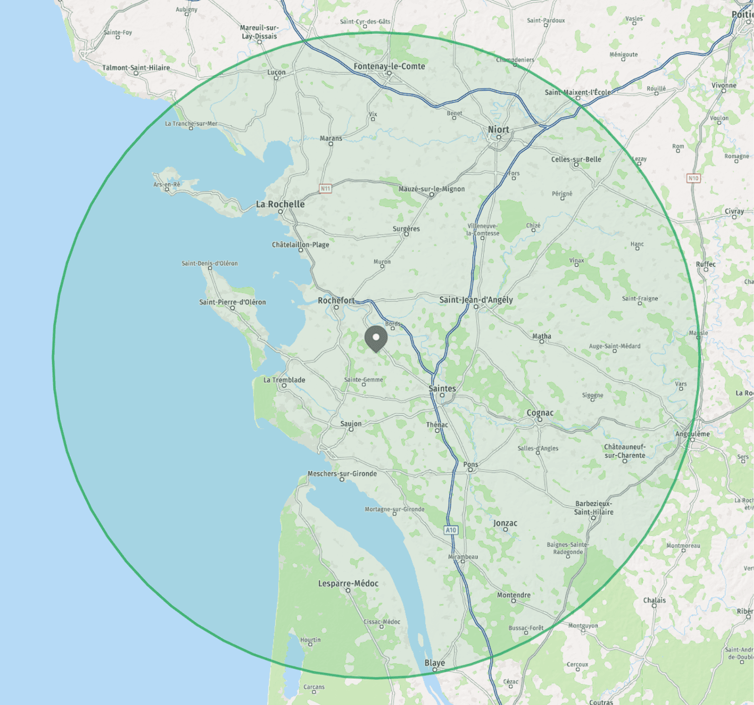 Carte de la région de La Rochelle, France.